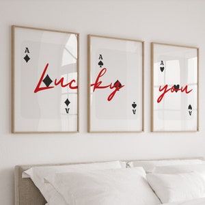 Lucky You Set di 3 stampe di carte da gioco Arte da parete retrò alla moda Decorazione Y2K Decorazione da parete estetica alla moda Set di 3 Asso di cuori/picche/diamante