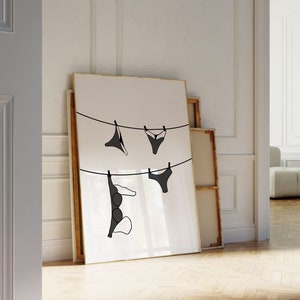 Hanging Bikini Wall Art | Bikini on Clothesline Print, Bathing Suit Poster, Coastal Cowgirl Wall Art, College Apartment Decor, Coquette Art
