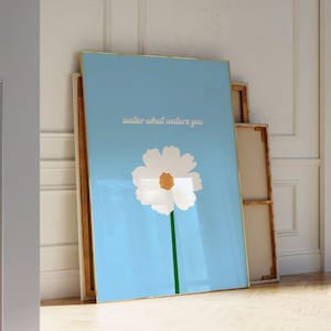 Woda Co Cię Wody Sztuka Ścienna Niebieski Pokój w Akademiku Dekoracja Afirmacja Plakat Codzienne Przypomnienie Kwiat Stokrotki Modna Sztuka Ścienna Podnoszący Na duchu Cytat Wydruk