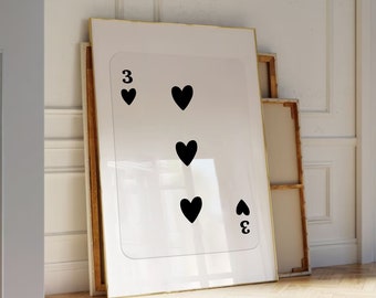 Black Three of Hearts Print | Trendy Retro Wall Art, Y2K Decor, Playing Card Poster, Wall Art, Trendy Aesthetic Print, Printable Wall Art