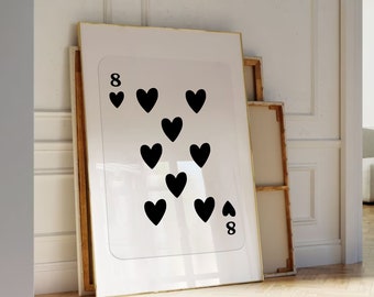Black Eight of Hearts Print | Trendy Retro Wall Art, Y2K Decor, Playing Card Poster, Wall Art, Trendy Aesthetic Print, Printable Wall Art