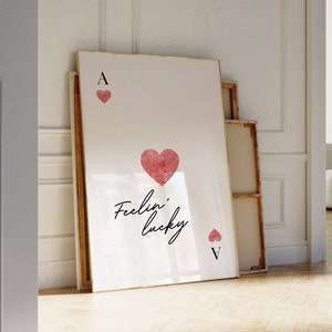 Feeling Lucky Poster Asso del cuore Stampa Trendy Retro Wall Art Y2K Decor Carta da gioco Poster Trendy Aesthetic Print Dorm Decor