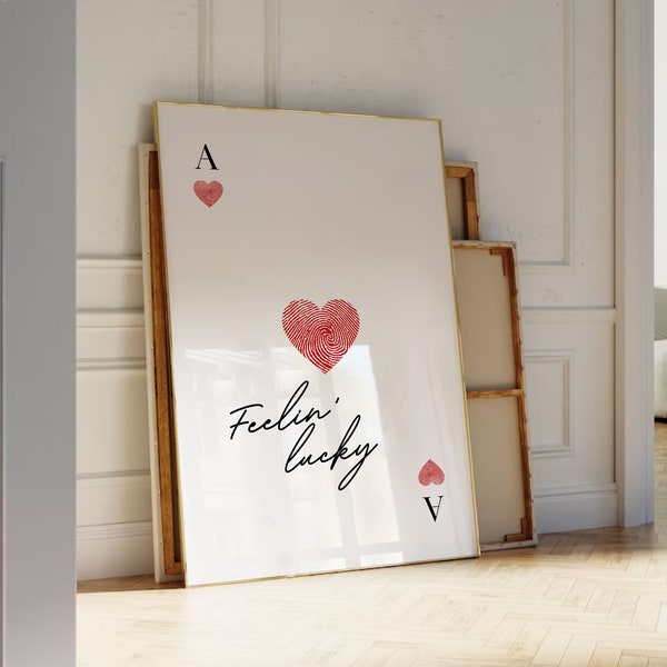 Feeling Lucky Poster | Ace of Heart Print, Trendy Retro Wall Art, Y2K Decor, Playing Card Poster, Trendy Aesthetic Print, Dorm Decor