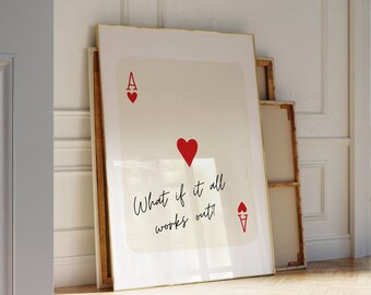 What If It All Works Out Poster | Ace of Heart Print, Trendy Retro Wall Art, Y2K Decor, Playing Card Poster, Trendy Aesthetic Print