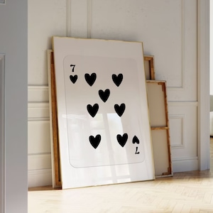 Preto sete dos corações posters de <br> Entrega Rápida? Arte de parede retrô moderna, decoração y2k, pôster de cartas de jogo, arte de parede, impressão estética moderna, arte de parede imprimível