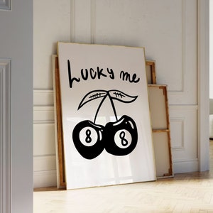 Lucky Me Cherry 8 Ball Wall Art | Trendy Retro Wall Art, Y2K Decor, Cherry 8 Ball Poster, Trendy Aesthetic Print, Bar Cart Wall Art