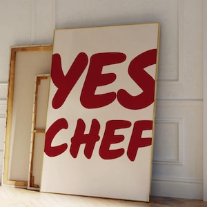 Ja chef-kok trendy rode muur kunst esthetische keuken decor schattig kookkunst barwagen poster handgetekende minimalistische typografie print digitale kunst