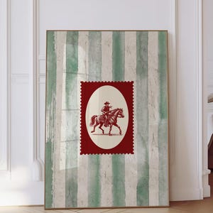 Vintage Green Striped Rodeo Print Western Bedroom Print Cowboy Wall Art Rustic Mid Century Modern Decor Retro Horse Print Digital Download