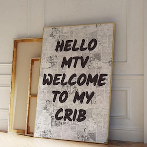 Hello MTV Welcome To MY Crib プリント トレンディな 70 年代のウォール アート 美的タイポグラフィ 新聞ポスター 寮の壁飾り ガーリー レトロ 印刷可能なポスター