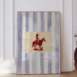 Vintage Striped Rodeo Print Western Bedroom Print Cowboy Wall Art Rustic Mid Century Modern Decor Retro Horse Print Digital Download