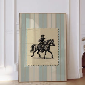 Vintage Striped Rodeo Print Western Bedroom Print Cowboy Stamp Wall Art Rustic Mid Century Modern Decor Retro Horse Print Digital Download