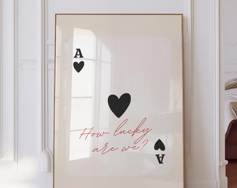 How Lucky Are We Trendy Red Ace of Hearts Wall Art Retro Lucky You Wall Art Y2K Dorm Decor Playing Card Poster Trendy Aesthetic Print