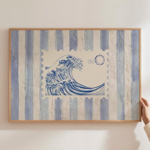 Vintage Strand Ozean Print Trendy Küsten Wand Kunst Retro Stempel Wellen Poster Strand Haus Dekor Japan Ästhetik Schlafzimmer Druck Geschenk DIGITAL