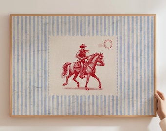 Vintage Striped Rodeo Print Western Bedroom Print Cowboy Wall Art Rustic Mid Century Modern Decor Retro Horse Print Digital Download