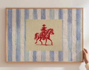 Vintage Striped Rodeo Print Western Bedroom Print Cowboy Wall Art Rustic Mid Century Modern Decor Retro Horse Print Digital Download