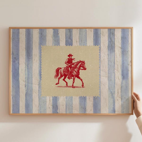 Vintage Striped Rodeo Print Western Bedroom Print Cowboy Wall Art Rustic Mid Century Modern Decor Retro Horse Print Digital Download