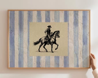 Vintage Striped Rodeo Print Western Bedroom Print Cowboy Wall Art Rustic Mid Century Modern Decor Retro Horse Print Digital Download