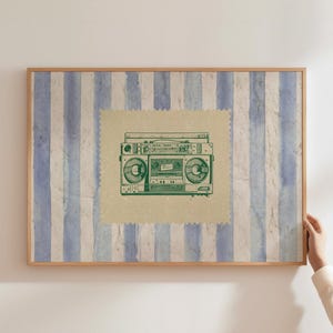 Vintage Striped Kitchen Print Bar Cart Print Retro Wall Art Rustykalny Mid Century Modern Music Lover Decor Retro Print Digital Download
