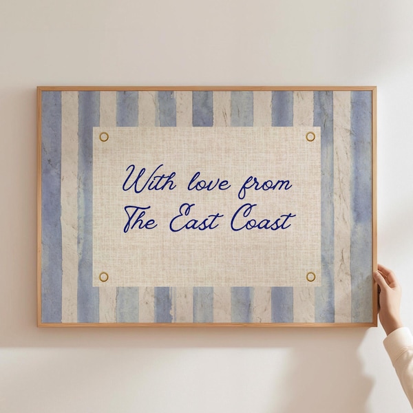 With Love From The East Coast Neutral Digital Print Vintage Striped Quote Nursery Room Decor Rustic Mid Century Modern Decor Retro Print