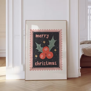 Trendy retro kerstpoststempel kunst aan de muur Merry Christmas Decorations Xmas afdrukbare Home decor vakantie decor digitale download