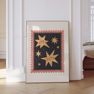 Trendy retro kerstpoststempel kunst aan de muur Merry Christmas Decorations Xmas afdrukbare Home decor vakantie decor digitale download