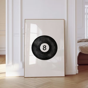 Retro-print biljartballen met 8 biljartballen | Retro handgetekende, vintage biljartbalprint, Lucky 8 Ball-muurkunst, trendy digitale kunstafdrukken, barwagenposter
