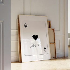 Lucky You Ace of Heart Wall Art | Trendy Retro Wall Art, Y2K Decor, Playing Card Poster, Trendy Aesthetic Print, Bar Cart Wall Art