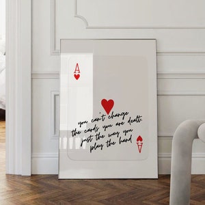 Ás de copas vermelho para impressão | Arte de parede retrô moderna, pôster inspirador, pôster de cartas de jogar, arte de parede moderna, impressão estética moderna
