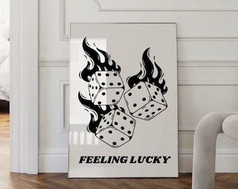 Feeling Lucky Print | Trendy Retro Wall Art, Feeling Lucky Poster, Playing Dice Poster, Trendy Wall Art, Retro Trendy Aesthetic Print