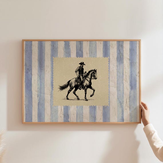 Vintage Striped Rodeo Print Western Bedroom Print Cowboy Wall Art Rustic Mid Century Modern Decor Retro Horse Print Digital Download