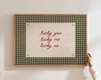 Lucky Quote Print Inspirational Family Wall Art Horizontal Happy Positive Quote Motivational Gingham Decor Trendy Aesthetic DIGITAL Art