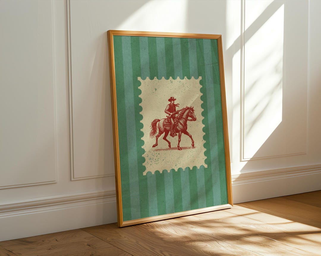 Vintage Sage Green Striped Rodeo Print Western Bedroom Print Cowboy ...