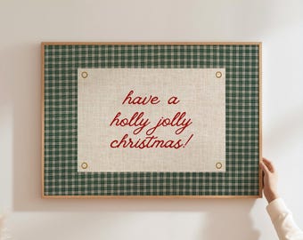 Christmas Gingham Print Vintage Christmas Wall Art Retro Holiday Wall Art Holly Jolly Christmas Family Decor Trendy Digital Download