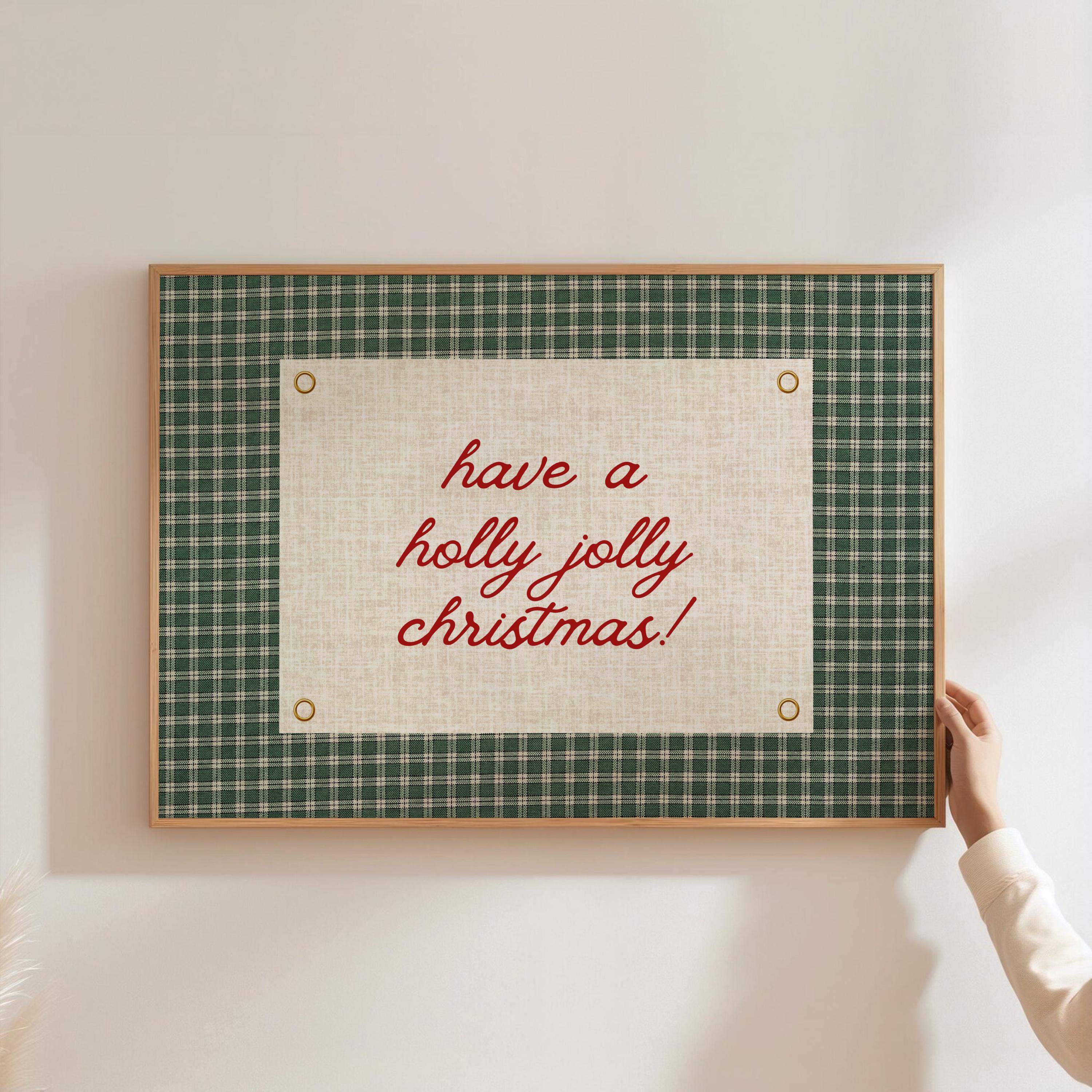 Christmas Gingham Print Vintage Christmas Wall Art Retro Holiday