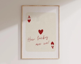 How Lucky Are We Trendy Red Ace of Hearts Wall Art Retro Lucky You Wall Art Y2K Dorm Decor Playing Card Poster Trendy Aesthetic Print Blue