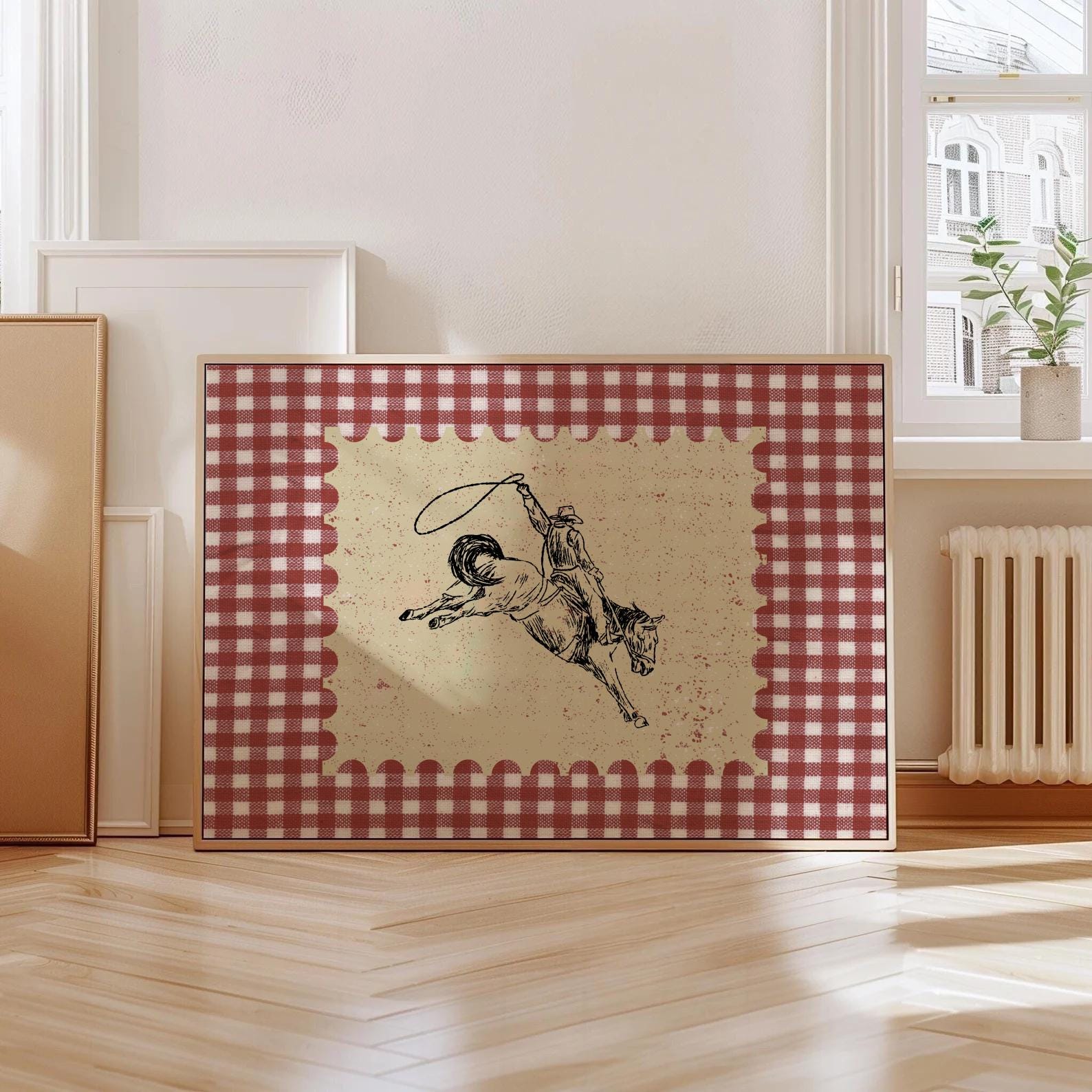 Vintage Gingham Rodeo Print Western Bedroom Print Cowboy Wall Art ...