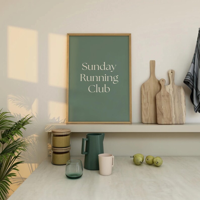 Sunday Running Club Trendy Wall Art Vintage Green Poster Marathon Poster Trendy Retro Wall Decor 90s Running Art Runner Gift Gym Room Decor