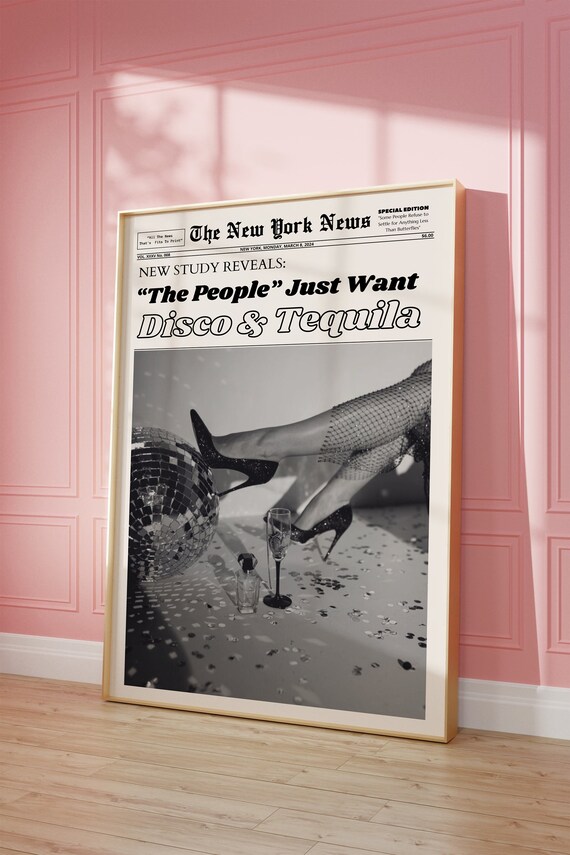Trendy Newspaper Print | New York Times Style Poster, Vintage Bar