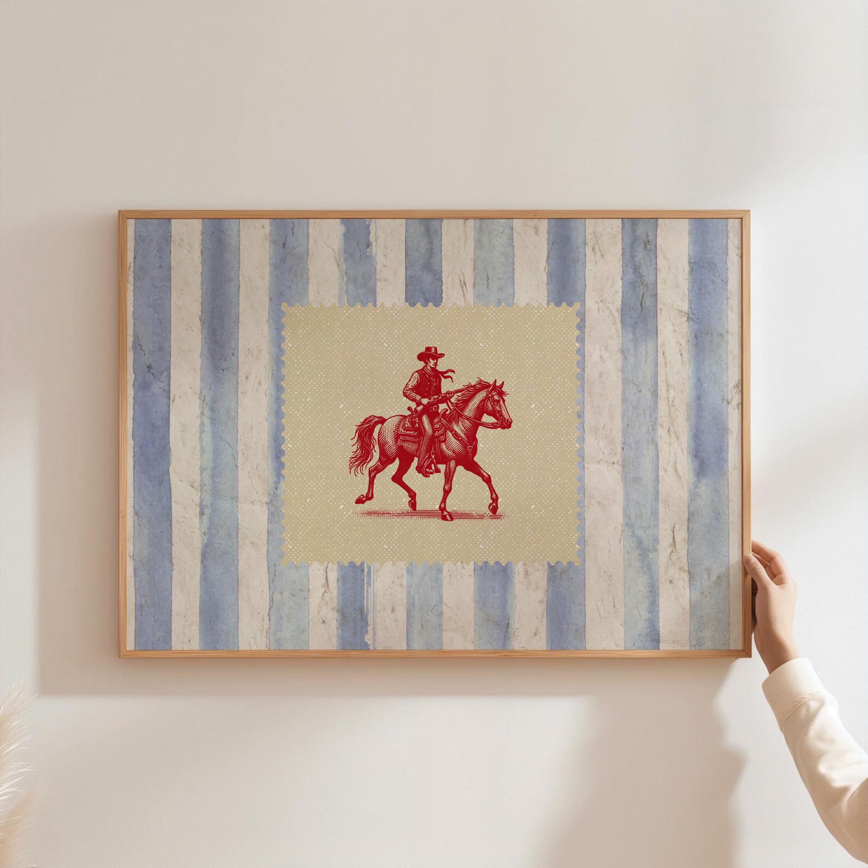 Vintage Striped Rodeo Print Western Bedroom Print Cowboy Wall Art Rustic Mid Century Modern Decor Retro Horse Print Digital Download