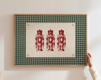 Christmas Gingham Nutcracker Print Vintage Christmas Wall Art Retro Holiday Postcard Wall Art Christmas Family Decor Trendy Digital Download