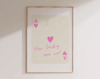 How Lucky Are We Trendy Pink Ace of Hearts Wall Art Retro Lucky You Wall Art Y2K Dorm Decor Playing Card Poster Trendy Aesthetic Print Blue