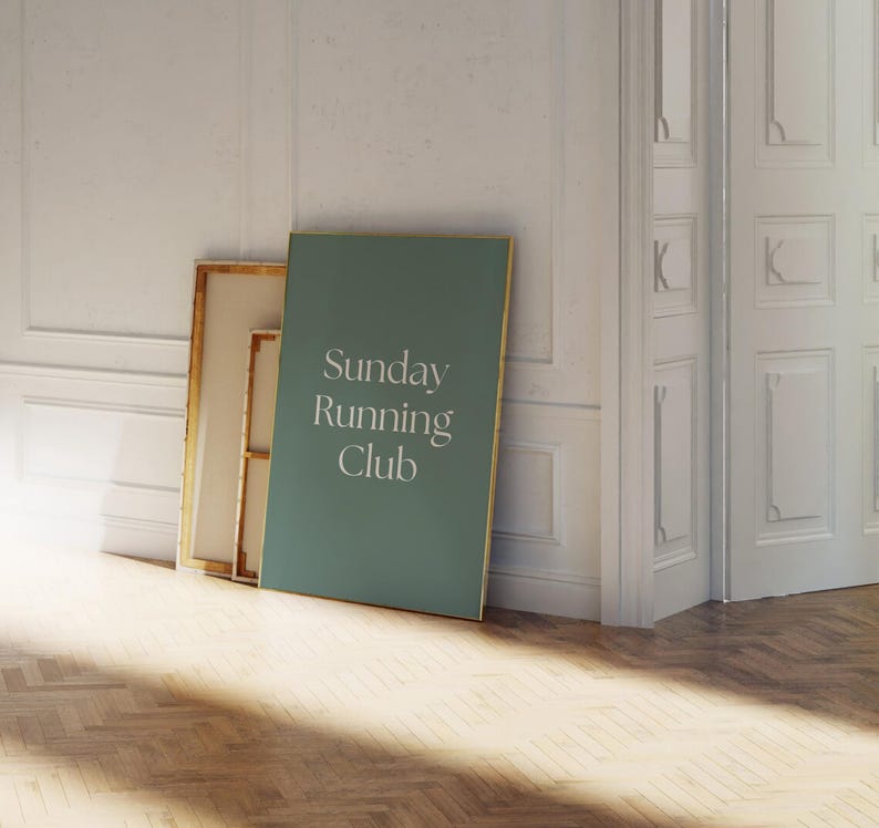 Sunday Running Club Trendy Wall Art Vintage Green Poster Marathon Poster Trendy Retro Wall Decor 90s Running Art Runner Gift Gym Room Decor
