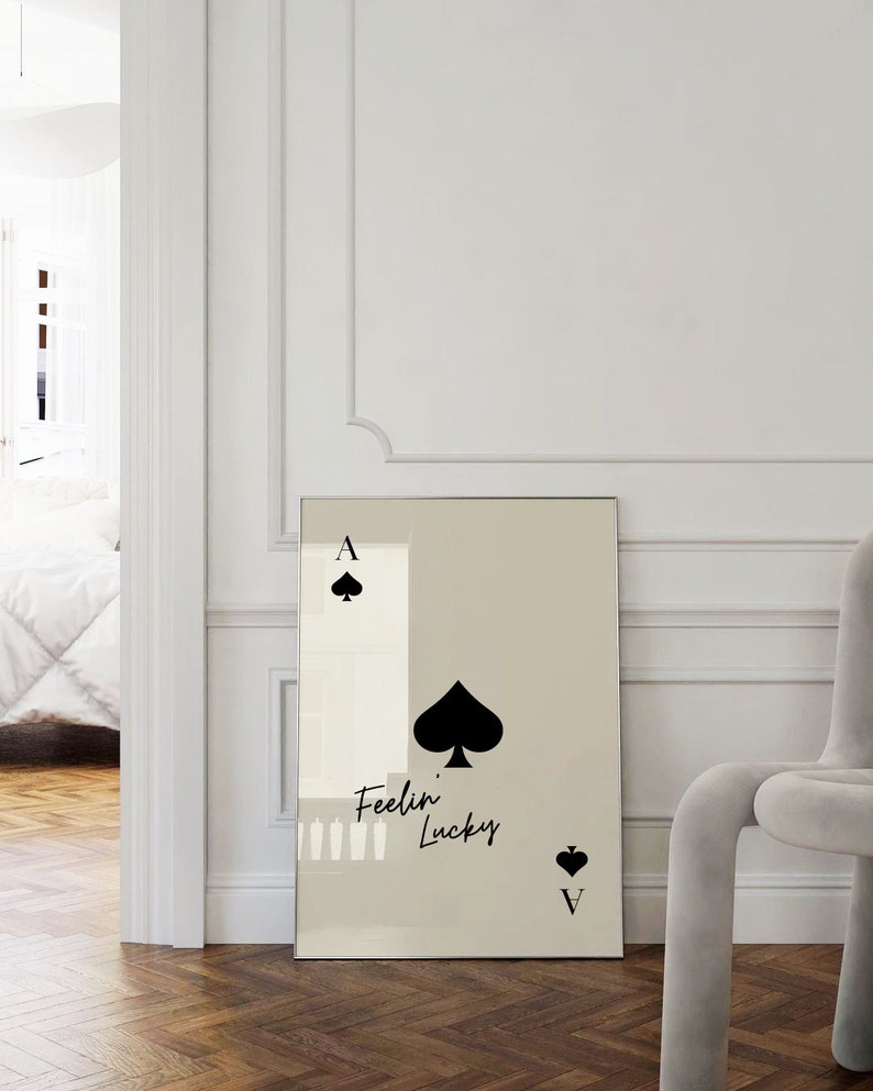 Feeling Lucky Poster Ace of Spades Print Trendy Retro Wall Art Y2K Decor Playing Card Poster Trendy Aesthetic Print Digital Download image 2