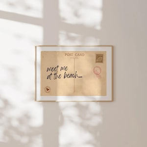 Trendy vintage ansichtkaart muur kunst kust cowgirl muur kunst kust slaapzaal decor girly esthetische afdrukbare meet Me at the Beach poster