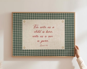Christian Christmas Gingham Print Vintage Christmas Wall Art Bible Holiday God Wall Art Family Decor Trendy Digital Download