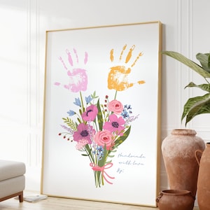 Muttertag Handabdruck, Kinder Geschenk für Mama, DIY personalisiertes Poster, Baby Andenken Handabdruck, Blumenstrauß, sinnvolles Geschenk für Sie