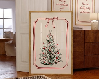 Coquette Christmas Tree Poster Retro Christmas Wall Art Vintage Holiday Print Holly Jolly Christmas Quote Trendy Decor DIGITAL DOWNLOAD