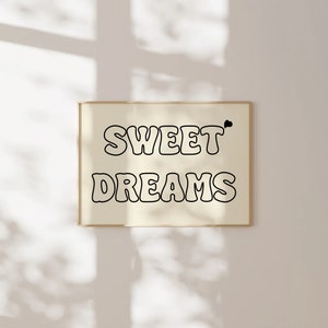 Sweet Dreams Print Above Bed Horizontal Poster Dorm Room Prints Teen Girl Bedroom Prints Aesthetic Prints Cute Retro Wall Art Digital Poster