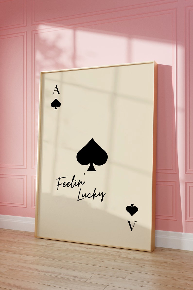 Feeling Lucky Poster Ace of Spades Print Trendy Retro Wall Art Y2K Decor Playing Card Poster Trendy Aesthetic Print Digital Download image 4