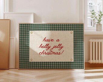 Christmas Gingham Print Vintage Christmas Wall Art Retro Holiday